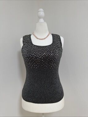 Black Sparkle Knit Tank Top with Rhinestone Accents